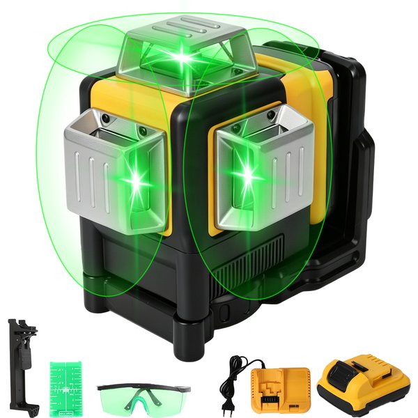 3D 12-Linien-Laser-Nivelliergerät 360° Vertikal 12V Lithium-Batterie Werkzeug Horizontales Grünlicht-Nivelliergerät für den Außenbereich