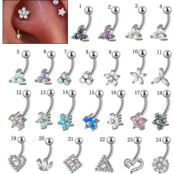 1PC G23 Titan 16G Kristall Blume Rook Piercing Opal Augenbraue Ring Gebogene Barbell Lippe Ring Snug Daith Helix Rook Bar Schmuck