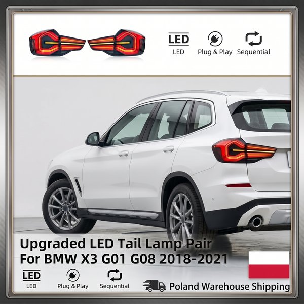 Paar Upgrade-LED-Rückleuchten BMW X3 G01 G08 2018-2021, dynamischer sequenzieller Blinker, Brems- und Rückfahrleuchte, klare Anti-Fade-Linse, wasserdichte, abgedichtete Struktur, 12V