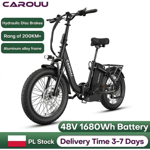 CAROUU 1680Wh E-Bike mit großer Reichweite, FW11 PRO, 48V 35Ah Akku, 250W 25km/h, bis zu 200km Reichweite, 20×3.0 Fat-Reifen, hydraulische Scheibenbremsen, faltbares E-Bike für Pendler, Alltag und