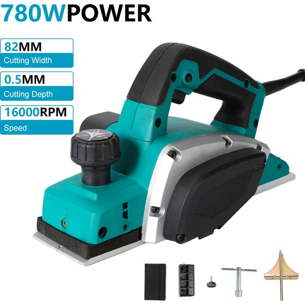 780 W elektrischer Holzhobel, 16000 U/min, mit 82 mm Hobelmesser, für Holzbearbeitung, Heimwerken und Möbelrestaurierung, tragbares Holzbearbeitungswerkzeug # 20