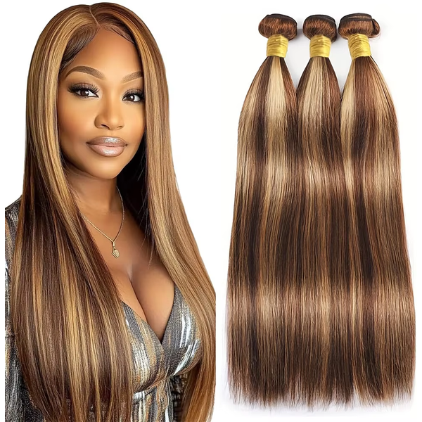 Natural Straight Highlight Blonde Brown Color Weave Humain Hair Bundles for Women Colored Human Hair Extensions P4/27