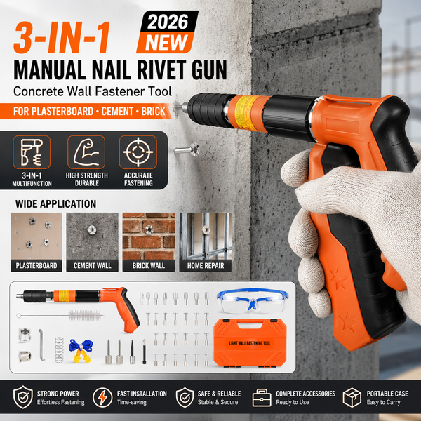 Mini pistolet à clous manuel à poudre, 5 niveaux de puissance réglables, silencieux, pour le montage de câbles de plafond, de conduites et de tuyaux, kit d'outils de fixation murale