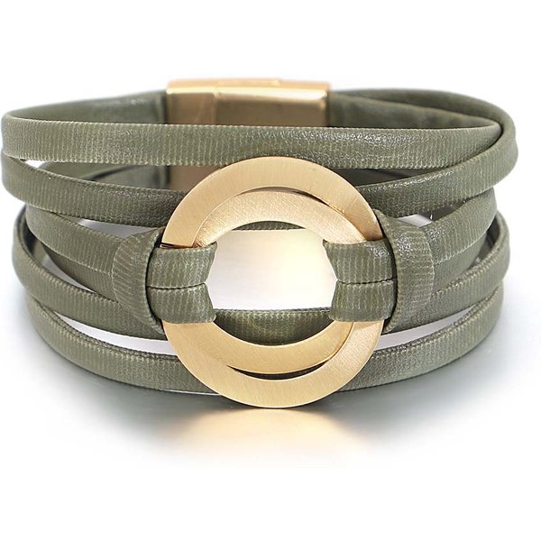 Amorcome Klassische Doppel Kreis Metall Charme Armbänder für Frauen Weiche Echtes Leder Wrap Armband Femme Pulseras Schmuck