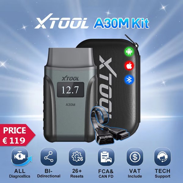 XTOOL Anyscan+ A30M V2.0 OBD2 Bluetooth Scanner Car Diagnostic Tools With Android/ IOS APP Lifetime Free Update Use CANFD FCA Autoauth 26+ Resets Active Test Wireless Code Reader Mini Automotive