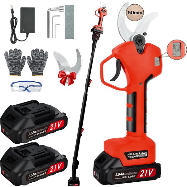 5.0 Kabellose Elektrische Gartenschere, 2-in-1 mit 2-Meter Ausziehbarem Griff: Elektrische Gartenschere, Schnittdurchmesser 25-50mm, Geeignet zum Trimmen von Hecken, Bäumen und Obstbäumen. Kompatibel