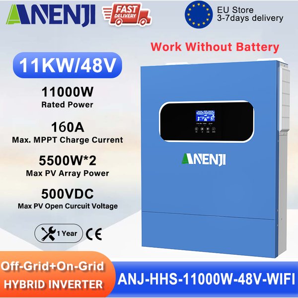 ANENJI 11KW Inwerter Solarny 48V Wysokiej Mocy Off/On Grid Inwerter 230VAC Podwójny Wejście PV Wbudowany Regulator Ładowania Solarnego MPPT 160A