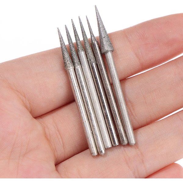 6Pcs 1-4mm Diamond Grinding Head Needle Bits Burrs Engraving Carving Tool 2.35mm