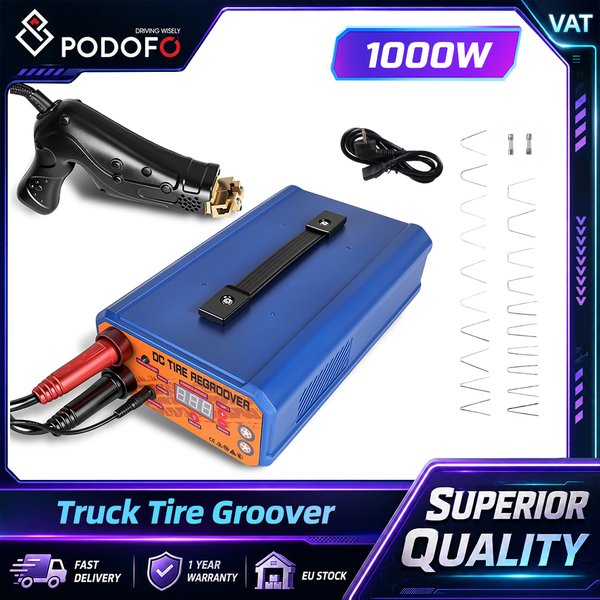 Podofo New Mini DC 1000W Professional Tyre Grooving Tire Iron Machine Multi-Function Portable Tire Dressing Machine LCD Screen With 20 Blades For Deepening The Tread Pattern, Retreading Old Tires For