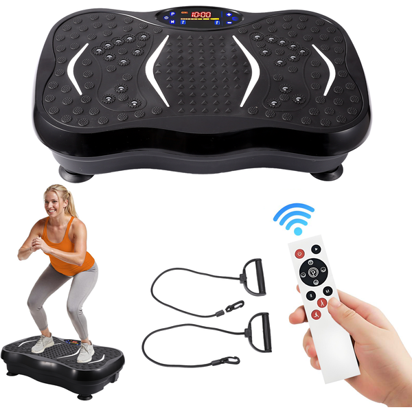 Vibrationsplatte, Trainingsgerät, 99 Geschwindigkeitsstufen, 5 Automatikmodi, Touchscreen-LED-Display, Bluetooth-Musik, Widerstandsbänder, Heimtraining
