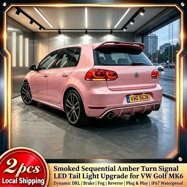 2 Stück ROTE dynamische sequentielle gelbe LED-Rückleuchten mit Blinkfunktion für VW Golf 6 MK6 GTI R 2008-2014, Rückleuchte, Tagfahrlicht, Bremslicht, Nebelschlussleuchte, Rückfahrlicht, Direkter
