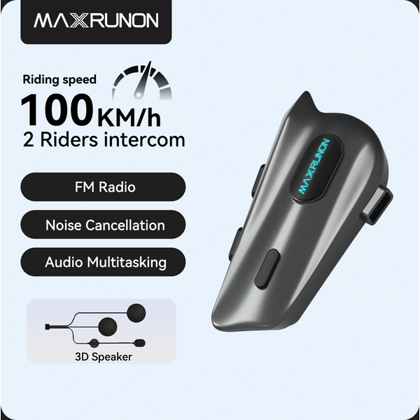 MAXRUNON 2Y Motorrad-Bluetooth-Intercom 2-Fahrer-Helm-Headset BT5.3 Interphone-Kommunikator Multi-Audio FM-Radio