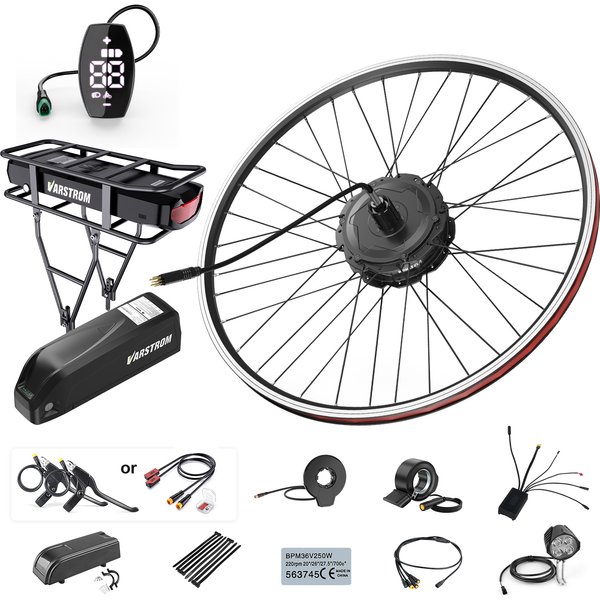 E-Bike 48V 500W Radnabenmotor Varstrom 125EVH Motor Vorder-/Hinterradantrieb Scheibenbremsen oder V-Brake optional E-Bike Umbausatz mit Akku großer Kapazität 48V 30Ah 20Ah 16Ah 13Ah