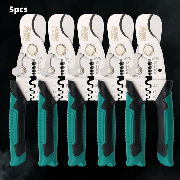 3 In 1 Wire Stripper Iron Copper Wire Cutter Cable Cutter Wire Crimping Pliers Clamper Splitting Winding Electrician Tool 5pcs