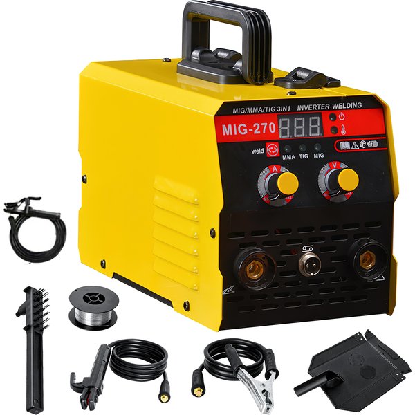 MIG-270 LED Digital-Schweißgerät 3-in-1 MIG/MMA/TIG Schweißmaschine 220V Tragbarer Inverter Gasloses Schweißgerät Geeignet für 1,6-3,2mm Drahtdurchmesser