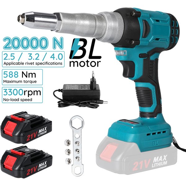 20000N Bürstenlose Elektrische Nietpistole 2,5/3,2/4,0mm Nietmutternpistole Bohrer Automatisches Nietwerkzeug für Makita 18V Akku