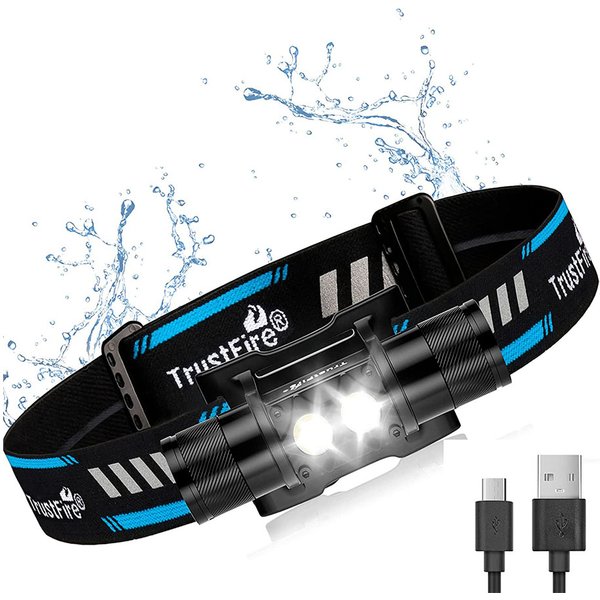 Lampe frontale à LED Trustfire H5R, batterie 18650, rechargeable par USB, 600 lm, lampe frontale à double faisceau lumineux, lanterne pour la pêche, la chasse et le camping.