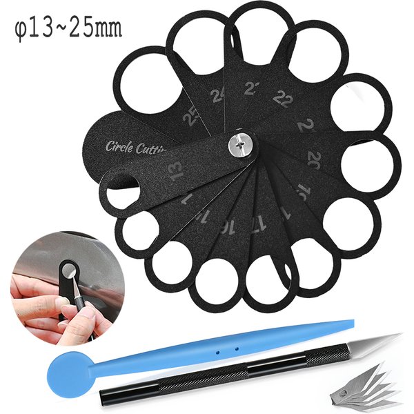 EHDIS Gabarit de découpe circulaire en métal 13mm~25mm pour capteur de stationnement, kit d'outils pour film vinyle carbone, découpeur de film protecteur automobile
