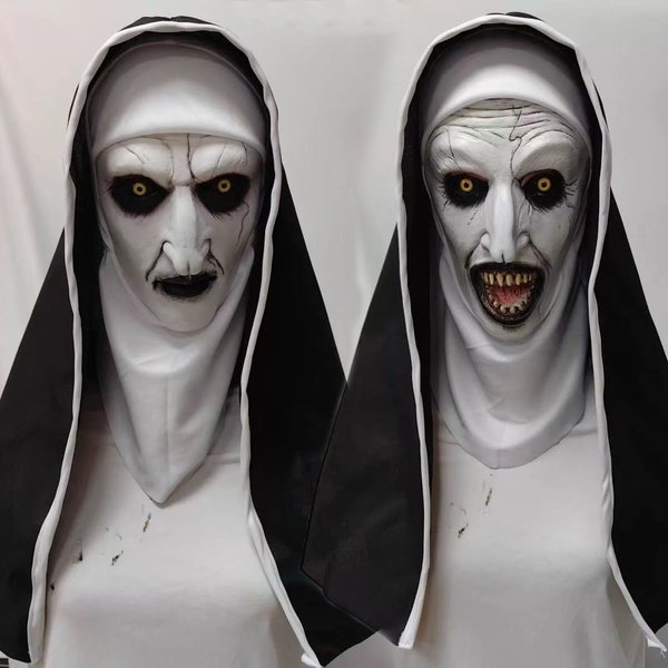 2025 Herren-Nonnenmaske, Kostüm, Horrorfilm, The Conjuring Nun Valak-Maske, Cosplay für Erwachsene und Frauen, gruselige Halloween-Kostüm-Requisiten