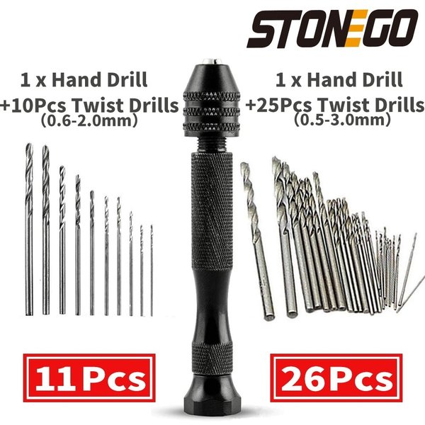 STONEGO 1 Set (11 Stück/26 Stück) Handbohrer-Set, Aluminiumlegierung, Mini-Aluminium-Handbohrmaschine mit Schnellspannbohrfutter, DIY-Handwerkzeuge