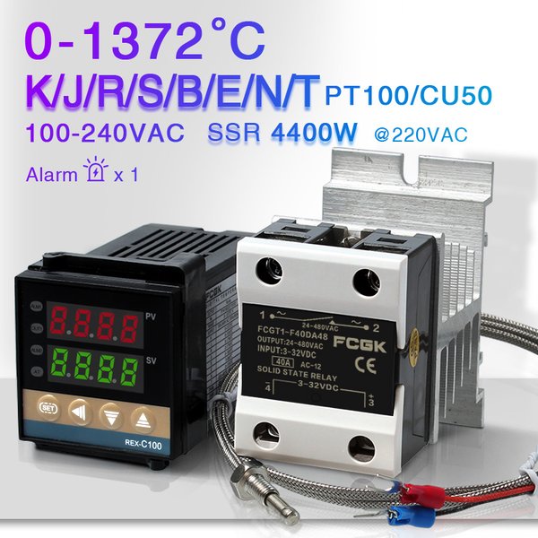 Regulator temperatury PID REX-C100 220V 400 stopni Cyfrowy termostat Wyjście 40A SSR Termopara typu K