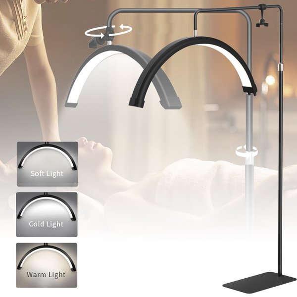 Projecteur LED de sol 36W en forme de demi-lune, lumière d'appoint 3200K-5600K dimmable avec support métallique de 190 cm et télécommande