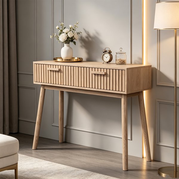 Table console en bois Anajqaqia avec 2 tiroirs, table d'appoint étroite pour rangement, table d'entrée, table de canapé, bureau pour salon, chambre à coucher, couleur bois