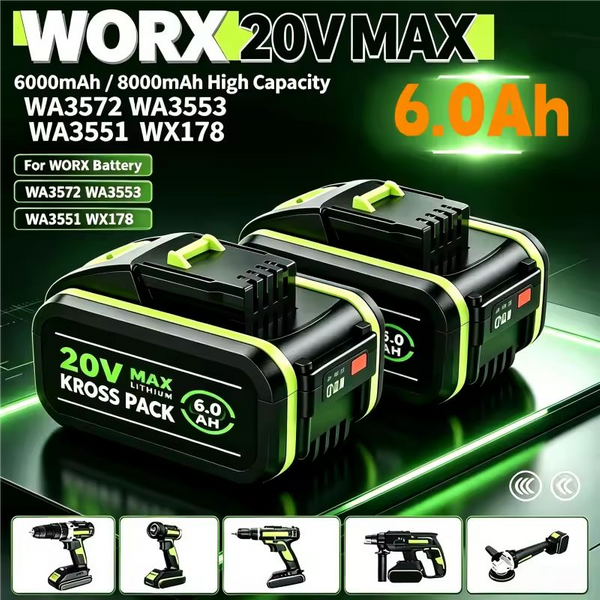 6,0Ah für WORX 20V Hochleistungs-Lithium-Ionen-Akku WA3551 WA3551.1 WA3553 WA3641 WX373 WX390 Wiederaufladbarer Akku