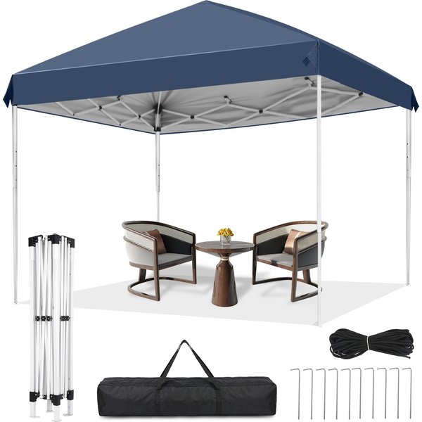 Kompakter, faltbarer 2m×2m Pop-Up-Sonnenschutz, Allwetter-Außenunterstand mit Windseilen & Erdspießen, 3-stufig höhenverstellbarer Outdoor-Pavillon mit Tragetasche