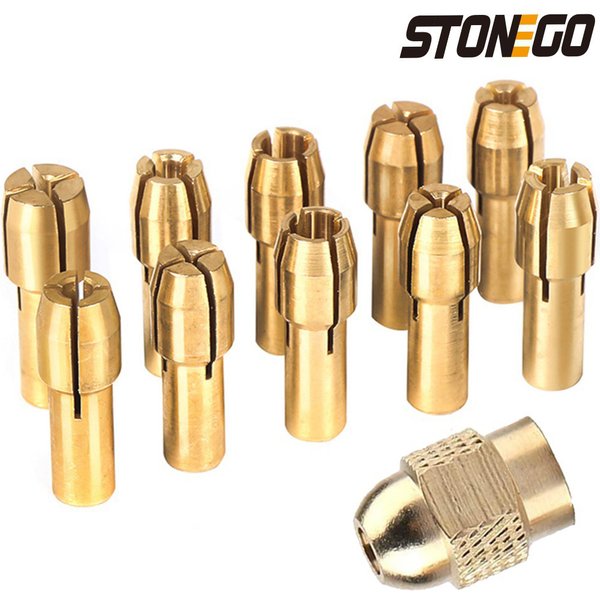 STONEGO 10/11 Stück/Set Mini-Bohrfutter aus Messing, 4,3 mm Schaft, 0,5–3,2 mm Bohrfutter und M8 x 0,75 Mutter für Drehwerkzeug-Zubehör