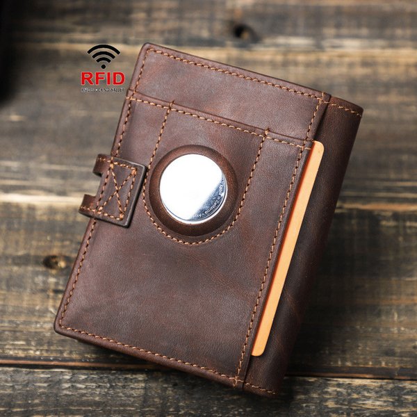 Vintage Luxus Echtes Leder Airtags Brieftasche Männer Frauen Geldbörse Mit RFID Blocking Box Anti-verloren ID Kreditkarte Tasche