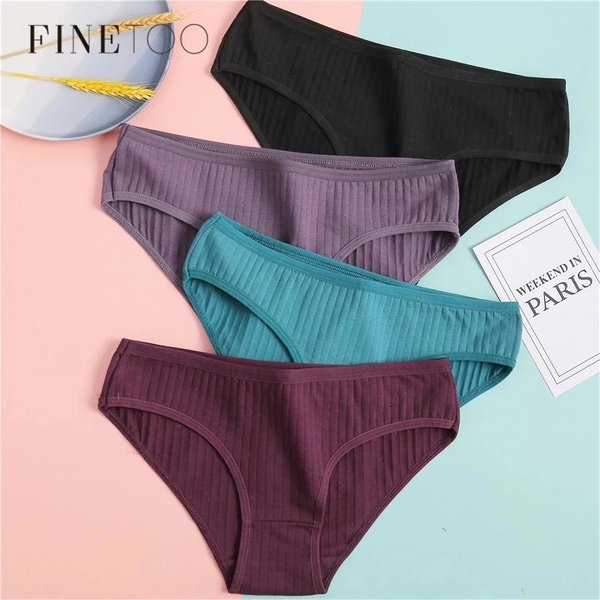 FINETOO Damen-Baumwollhöschen, 3-teilig, weich, gestreift, Damen-Unterhose, solide Mädchen-Slips, sexy weibliche Dessous, M-XL, Komfort-Unterwäsche