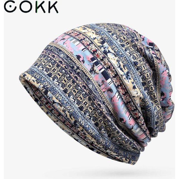 COKK – Bonnet en coton pour hommes et femmes, couvre-chef élastique, imprimé floral, printemps et été