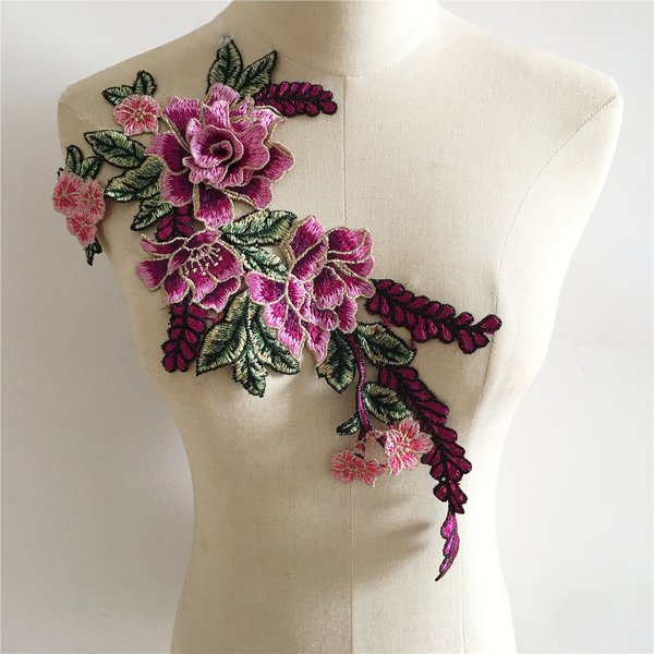 Col de fleurs 3D en Polyester brodé de haute qualité, bricolage, tissu en dentelle, décoration de robe, accessoires appliqués de couture