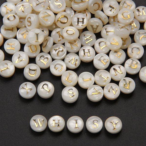 8mm biały list naturalny muszelki koraliki okrągły płaski alfabet paciorek do naszyjnika do tworzenia biżuterii Handmade Diy bransoletka naszyjnik akcesoria