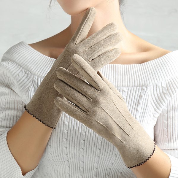 Women Winter Keep Warm Touch Screen Thin Fleece Fashion Elegant Solid Outdoor Drive Cycling Windproof Not Bloated Mittens Gloves