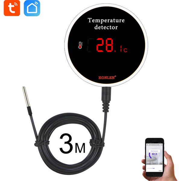KONLEN Tuya Wifi Temperatur Sensor 3m Draht Sonde Digitale Smartlife Thermometer Smart Home Wasser Pool Thermostat Fernalarm