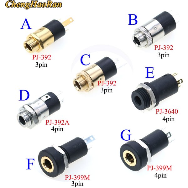 5PCS PJ Series 3.5mm Stereo Female Socket with Screw 3.5 Audio Headphone Jack 3P Vertical Double Channel Connector 392 399 3640