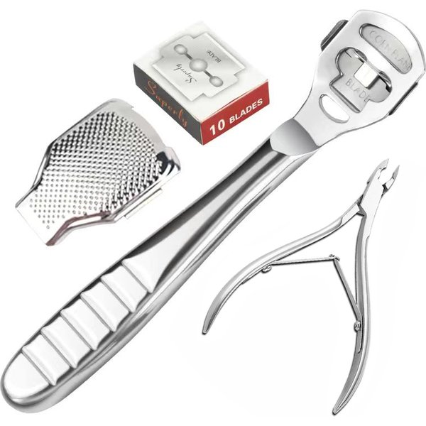 Foot Callus Shaver Heel Hard Skin Remover Hand Feet Pedicure Razor Tool Shavers Stainless Steel Handle 10 Blades Foot Care Tools