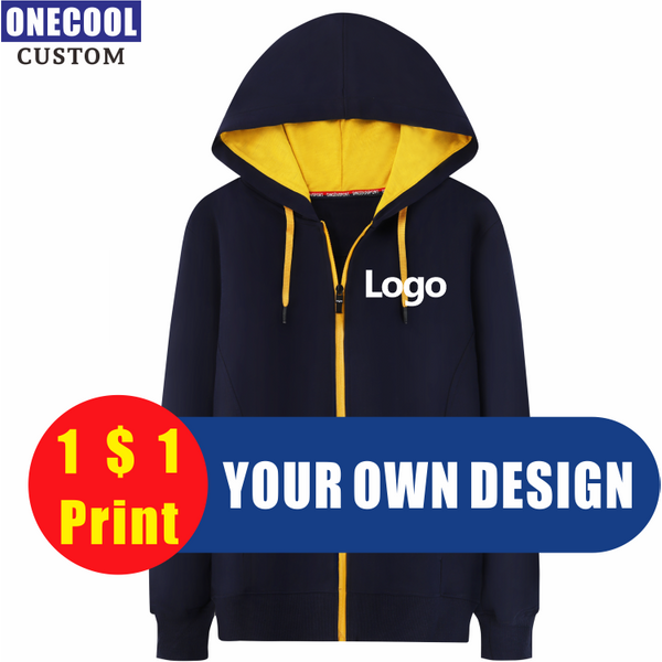 Hohe Qualität Baumwolle Zipper Jacke Individuelles Logo Stickerei Team Marke Sweatershirt Druck Persönliche Design Hoodies ONECOOL