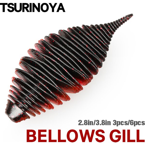 TSURINOYA Bellows Gill Soft Worm Fishing Lure 2.8in/7.2g 3.8in/14.2g TRILOBITE Texas Rig Artificial Bass Pike Silicone Baits