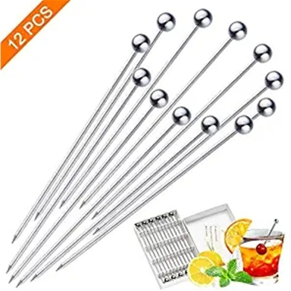 Pics à Cocktail en acier inoxydable, bâtons de fruits, cure-dents pour outils de Bar de fête, bâtons d'agitation de boisson, pics à Martini pour fête, 12 pièces