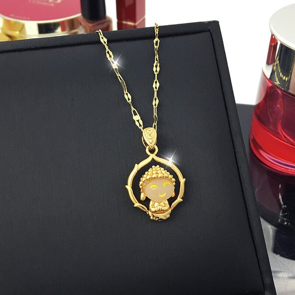 Nouveau vent chinois chanceux Maitreya bouddha pendentif femmes colliers mignon en acier inoxydable femme clavicule chaîne fille cou bijoux
