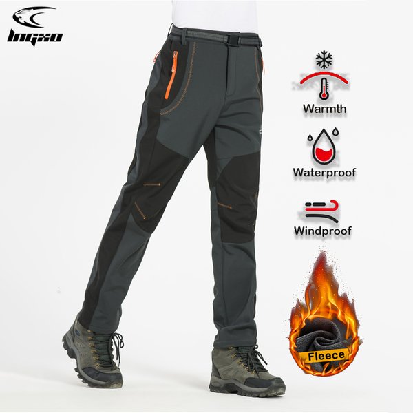 LNGXO Dicke Warme Fleece Wandern Hosen Männer Winter Wasserdicht Winddicht Außen Soft Shell Regen Hosen Trekking Camping Ski Hosen