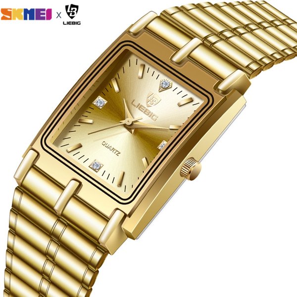 Montres-bracelets LIEBIG de luxe en acier doré pour femme et homme, montre à quartz dorée pour hommes et femmes, Relogio Masculino