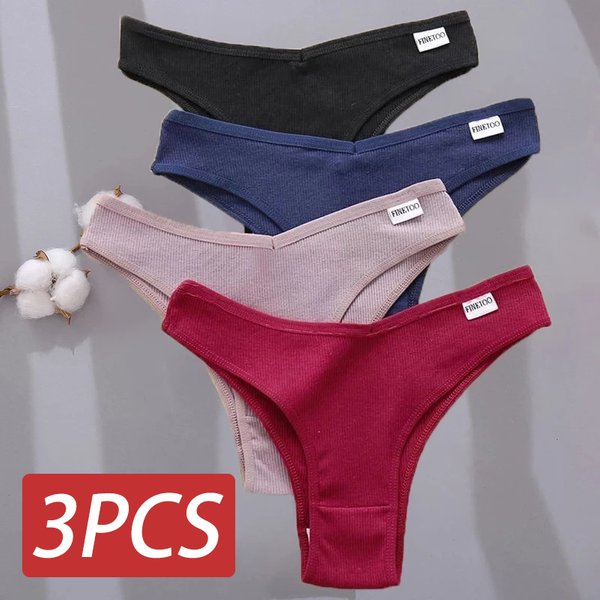 FINETOO 3 Teile/satz frauen Höschen Baumwolle Brasilianische Unterwäsche Frauen Sexy V Taille frauen Tanga Weibliche Unterhose Intime Dessous