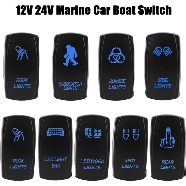24V 12V Car Light Toggle Switch Blue LED Lamp Buttons Vehicles Accessories For Caravan Truck Trailer RV Marine Boat Universal