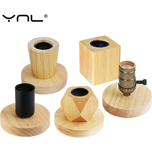 Lampe de Table en bois rétro moderne polyèdre E27 lampe de bureau prise ue salon chambre lampe de chevet décor Base en bois lampe de Table