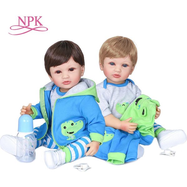 NPK 55CM original NPK full body silicone bebe doll reborn boy has two color hair baby birthday Gift bath toy flexible soft touch