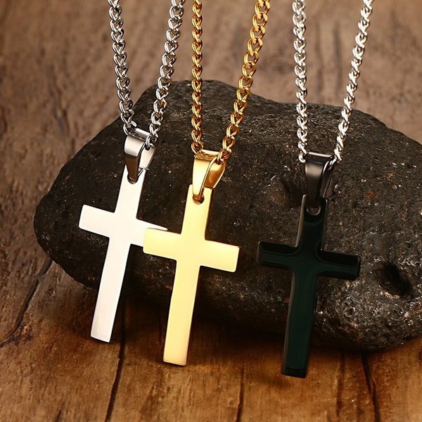 VNOX Classique Mens Croix Pendentif Collier 24 "En Acier Inoxydable Lien Chaîne Collier Déclaration Bijoux
